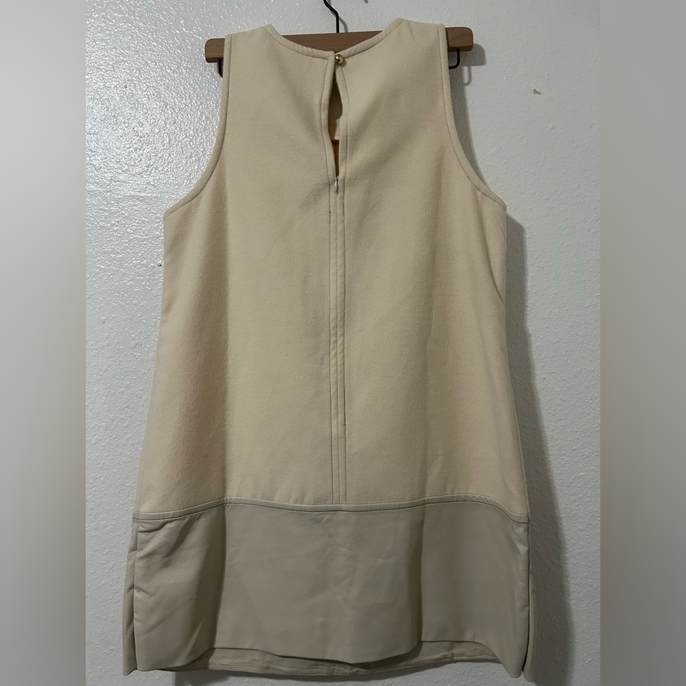 Anthropologie Cream Sleeveless Shift Dress w/ Faux Leather Hem LP - Picture 5 of 8